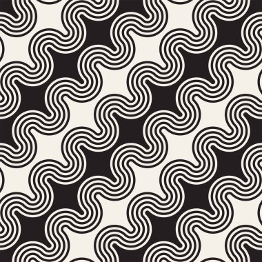 Sorunsuz dalgalı çizgi deseni. Yinelenen vektör doku. Şık çizgiler arka plan. Paralel dalgalar ile çağdaş grafik.