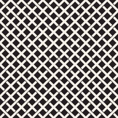 Seamless Modeli Örgü. Kesişen çizgiler kafes, arka plan örgü. Siyah ve beyaz geometrik vektör çizim.