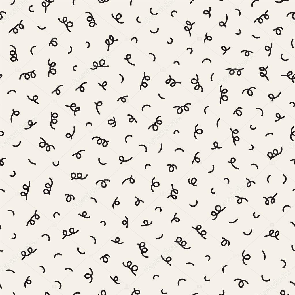 Scattered Geometric Line Shapes. Abstract Background Design. Vector Seamless Black and White Pattern.