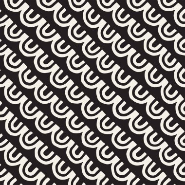 Tek renkli minimalist kabile seamless modeli arc hatları ile. Vektör arka plan üzerinde beyaz yuvarlak şerit Inky siyah sanat ile.