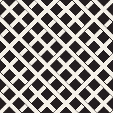 Seamless Modeli Örgü. Kesişen çizgiler kafes, arka plan örgü. Siyah ve beyaz geometrik vektör çizim.