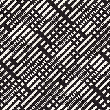 Siyah ve beyaz düzensiz kesik çizgiler desen. Soyut vektör sorunsuz arka plan