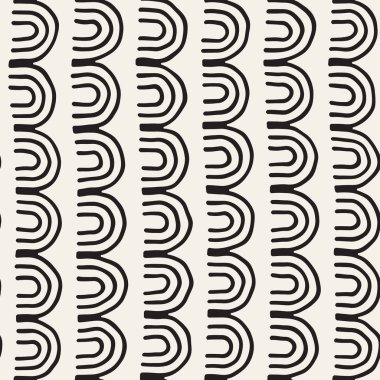 Tek renkli minimalist kabile seamless modeli arc hatları ile. Vektör arka plan üzerinde beyaz yuvarlak şerit Inky siyah sanat ile.