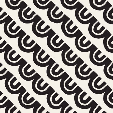 Tek renkli minimalist kabile seamless modeli arc hatları ile. Vektör arka plan üzerinde beyaz yuvarlak şerit Inky siyah sanat ile.