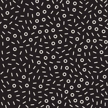 Retro geometrik çizgi kesintisiz desenleri şekillendiriyor. Soyut karmakarışık dokular. Siyah ve beyaz şekiller dağınık
