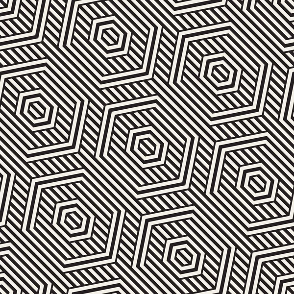 Vektor nahtlose Muster. sich wiederholende Gitter abstrakten Hintergrund. lineares Raster aus gestreiften sechseckigen Elementen. — Stockvektor