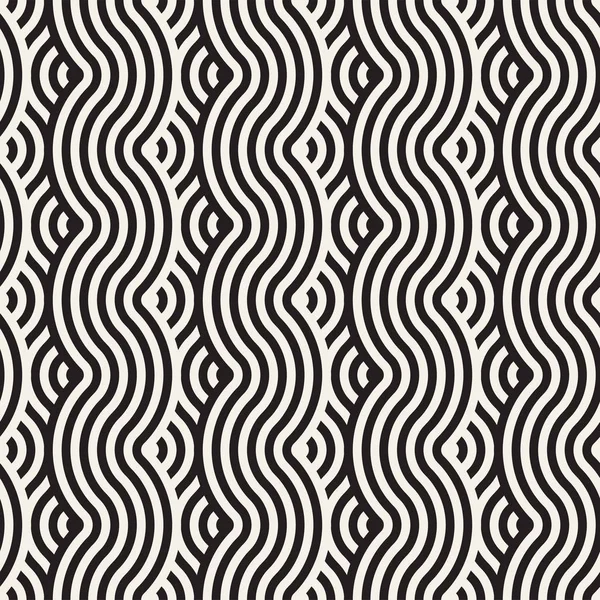 シームレスな白黒の幾何学模様。抽象的な幾何学的な背景。スタイリッシュなベクター線を印刷します。 — ストックベクタ