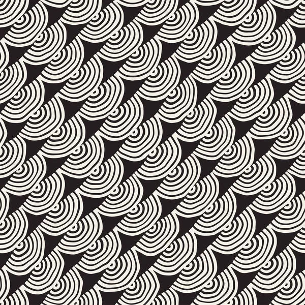 Monochrome minimalistic seamless pattern with arcs. Simple hand drawn texture. Vector background with rounded inky lines — Stock Vector