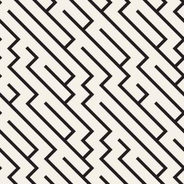 Çağdaş grafik tasarım döşeme düzensiz labirent şekiller. Vektör sorunsuz siyah-beyaz desen