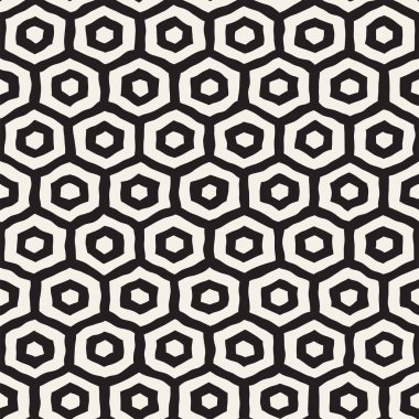 Altıgen kafes ile Seamless Modeli siyah beyaz. Petek arka plan yaratıcı tek renkli el çekilmiş.
