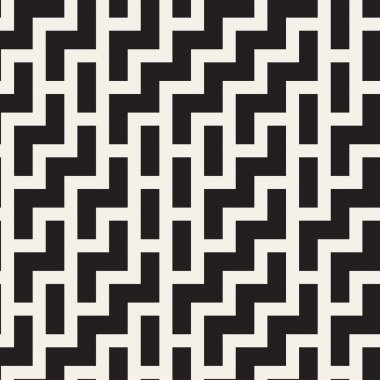 Çağdaş grafik tasarım döşeme düzensiz labirent şekiller. Vektör sorunsuz siyah-beyaz desen