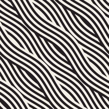 Dalgalı çizgilerle soyut geometrik desen. Titreşimli görüntüyü çizgili tasarım yuvarlanır. Sorunsuz vektör arka plan.