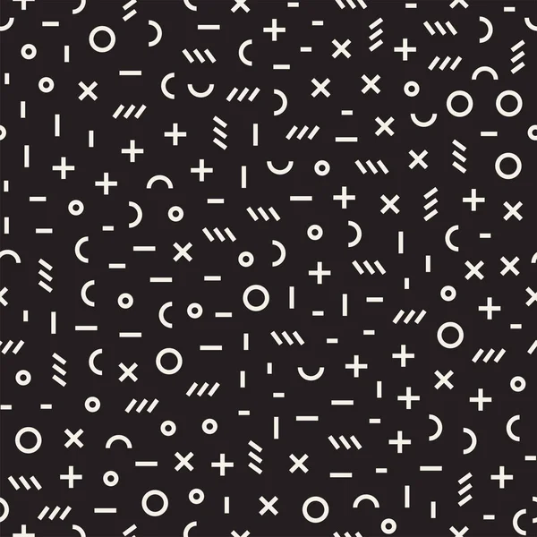 Retro geometrik çizgi kesintisiz desenleri şekillendiriyor. Soyut karmakarışık dokular. Siyah ve beyaz şekiller dağınık