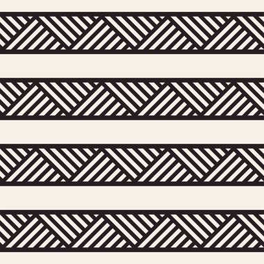 Şık çizgiler labirent kafes. Etnik tek renkli doku. Geometrik arka plan. Vektör sorunsuz siyah-beyaz desen.
