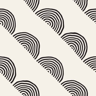 Kemerler ile siyah beyaz minimalist seamless modeli. Basit elle çizilmiş doku. Vektör arka plan yuvarlak Inky hatları ile