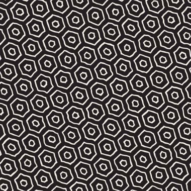 Altıgen kafes ile Seamless Modeli siyah beyaz. Petek arka plan yaratıcı tek renkli el çekilmiş.