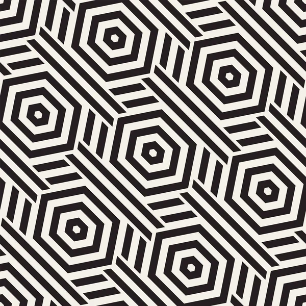 ベクターのシームレスなパターン。格子の抽象的な背景を繰り返し。ストライプの六角形の要素から線形グリッド. — ストックベクタ