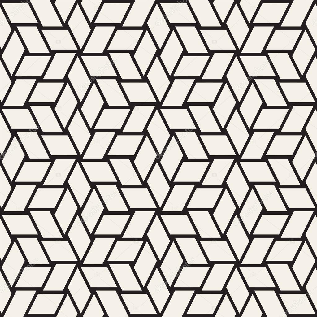 Cubic Grid Tiling Endless Stylish Texture. Abstract Geometric Background Design. Vector Seamless Black and White Pattern.