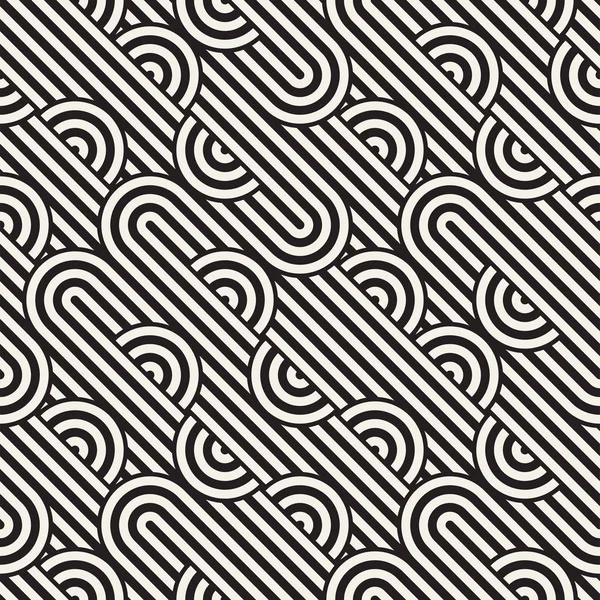 Nahtloses monochromes Wellenmuster. abstrakter Streifenhintergrund. Vektor unregelmäßige runde Streifen Design. — Stockvektor