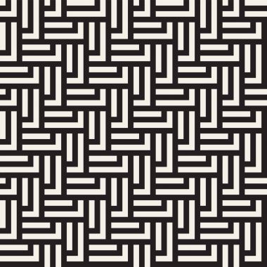 Şık çizgiler labirent kafes. Etnik tek renkli doku. Geometrik arka plan. Vektör sorunsuz siyah-beyaz desen.