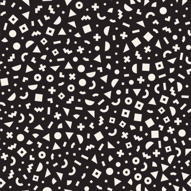 Sorunsuz ilkel karmakarışık minimalizm desenleri. Geometrik şekiller rastgele dağılmış. Soyut retro adam