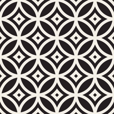 Vektör sorunsuz siyah ve beyaz geometrik yuvarlak hatları desen. Geometrik arka plan tasarlamak