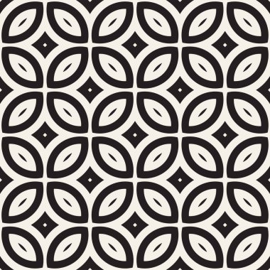 Vektör sorunsuz siyah ve beyaz geometrik yuvarlak hatları desen. Geometrik arka plan tasarlamak