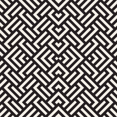 Şık çizgiler labirent kafes. Etnik tek renkli doku. Geometrik arka plan tasarlamak. Vektör sorunsuz siyah-beyaz desen