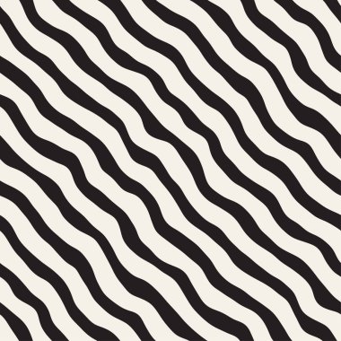 Dalgalı dalgalanma elle çizilmiş çizgiler. Geometrik arka plan tasarlamak. Vektör sorunsuz siyah-beyaz desen.