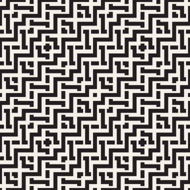 Satırları labirent kafes titreşim. Etnik tek renkli doku. Geometrik arka plan tasarlamak. Vektör sorunsuz siyah-beyaz desen.