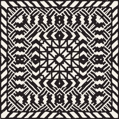 Siyah ve beyaz kabile vektör doodle elemanları ile seamless modeli. Aztek soyut geometrik sanat baskı. Etnik süs el çekilmiş zemin.