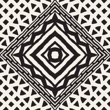 Siyah ve beyaz kabile vektör doodle elemanları ile seamless modeli. Aztek soyut geometrik sanat baskı. Etnik süs el çekilmiş zemin.