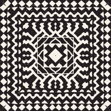 Siyah ve beyaz kabile vektör doodle elemanları ile seamless modeli. Aztek soyut geometrik sanat baskı. Etnik süs el çekilmiş zemin.