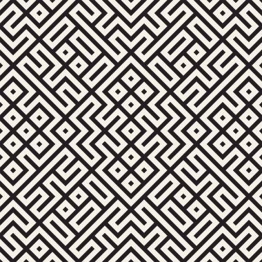 Simetrik çizgileri kafes ile geometrik etnik köken. Şık tek renkli doku. Vektör soyut Seamless Modeli.