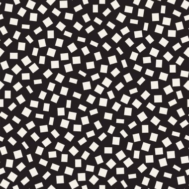 Modaya uygun doku dağınık geometrik şekiller ile. Memphis tasarım tarafından ilham verdi. Tek renkli arka plan. Vektör Seamless Modeli.