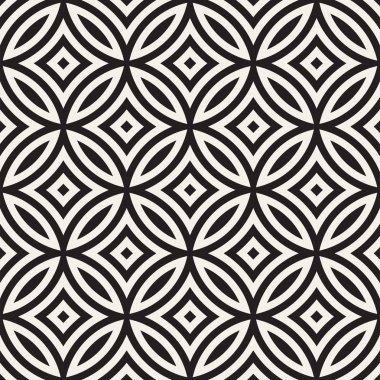 Vektör sorunsuz siyah ve beyaz geometrik yuvarlak hatları desen. Geometrik arka plan tasarlamak
