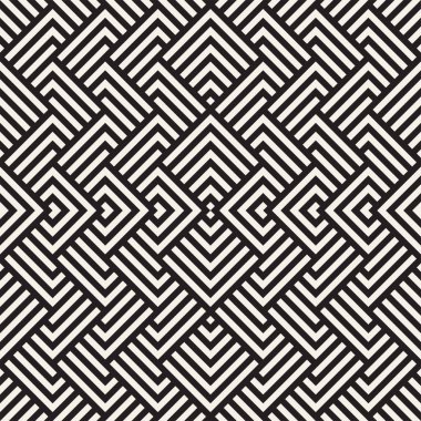 Şık çizgiler labirent kafes. Etnik tek renkli doku. Geometrik arka plan tasarlamak. Vektör sorunsuz siyah-beyaz desen