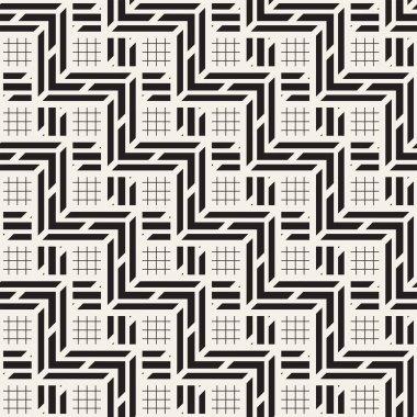 Vektör seamless siyah beyaz moda modeli. Modern şık Yinelenen doku. Geometrik kafes yinelenen