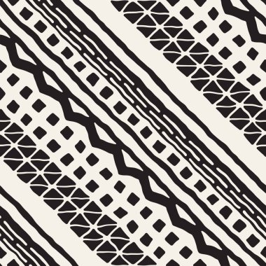 Siyah ve beyaz kabile vektör doodle elemanları ile seamless modeli. Aztek soyut geometrik sanat baskı. Etnik süs el çekilmiş zemin.