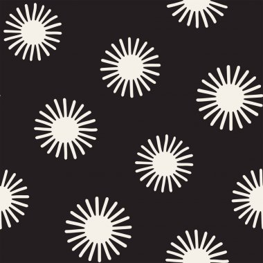 Vektör sorunsuz sunburst şekiller serbest desen. Arka plan yuvarlak fırça darbeleriyle. Tek renkli elle çizilmiş doku