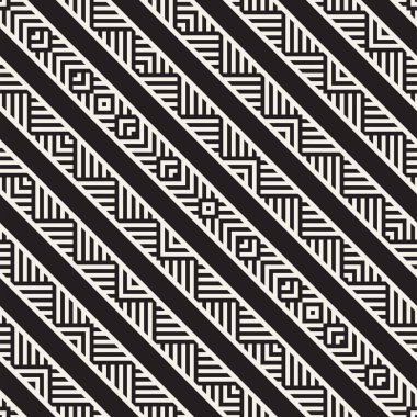 Şık çizgiler labirent kafes. Etnik tek renkli doku. Geometrik arka plan tasarlamak. Vektör sorunsuz siyah-beyaz desen