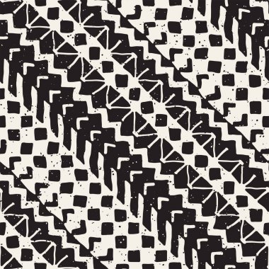 Siyah ve beyaz kabile vektör doodle elemanları ile seamless modeli. Aztek soyut geometrik sanat baskı. Etnik süs el çekilmiş zemin.