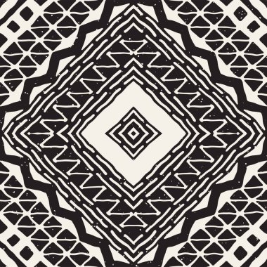 Siyah ve beyaz kabile vektör doodle elemanları ile seamless modeli. Aztek soyut geometrik sanat baskı. Etnik süs el çekilmiş zemin.