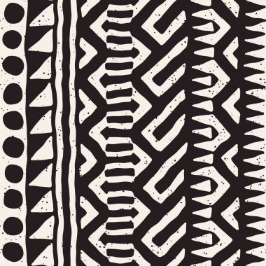 Siyah ve beyaz kabile vektör doodle elemanları ile seamless modeli. Aztek soyut geometrik sanat baskı. Etnik süs el çekilmiş zemin.