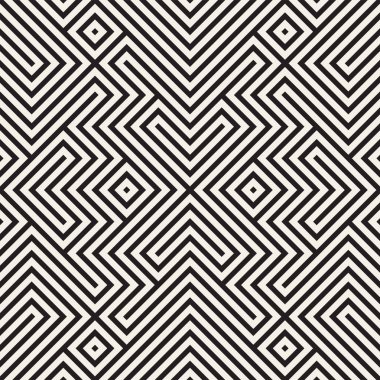 Simetrik çizgileri kafes ile geometrik etnik köken. Şık tek renkli doku. Vektör soyut Seamless Modeli.