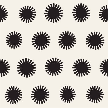 Vektör sorunsuz sunburst şekiller serbest desen. Arka plan yuvarlak fırça darbeleriyle. Tek renkli elle çizilmiş doku