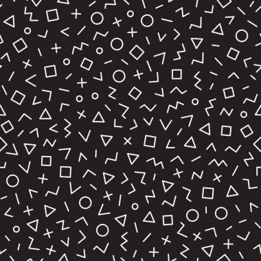 Geometrik çizgi şekilleri dağınık. Modern arka plan tasarımı. Vektör sorunsuz siyah-beyaz desen.