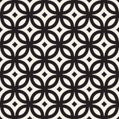 Vektör sorunsuz siyah ve beyaz geometrik yuvarlak hatları desen. Geometrik arka plan tasarlamak