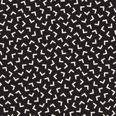 Modaya uygun doku dağınık geometrik şekiller ile. Memphis tasarım tarafından ilham verdi. Tek renkli arka plan. Vektör Seamless Modeli.