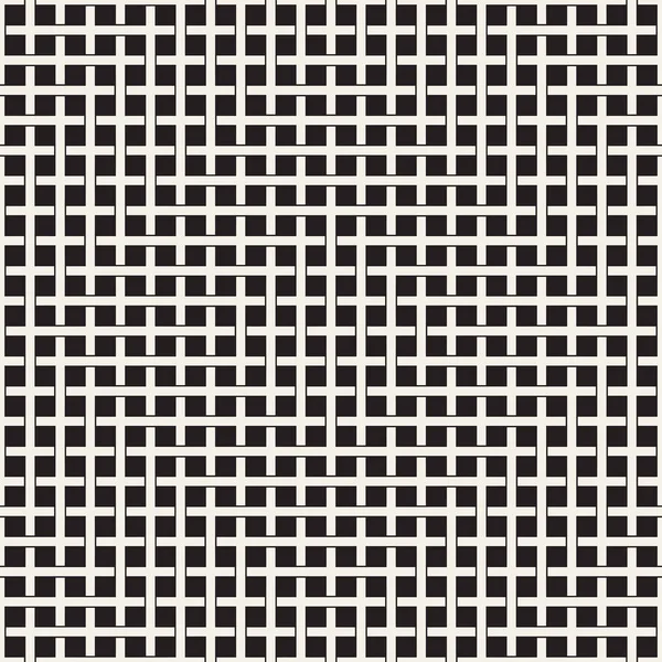 シームレスなパターンを織る スタイリッシュな繰り返しテクスチャです ストライプ格子の交差の背景を編み 黒と白の幾何学的なベクトル イラスト — ストックベクタ